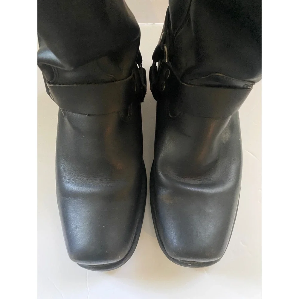 VTG Harley-Davidson Mens Black Leather Harness Biker‎ Boots Square Toe  Sz 10.5